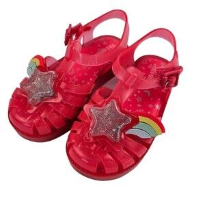 NEW Mini Melissa Pink, Silver Sparkly Star & Rainbow Sandal, Size 9, New in Box